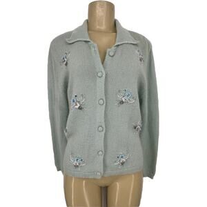 Nkl Medium Women Button Up Sweater Embellished Mohair Bl Cardigan Vintage DV10
